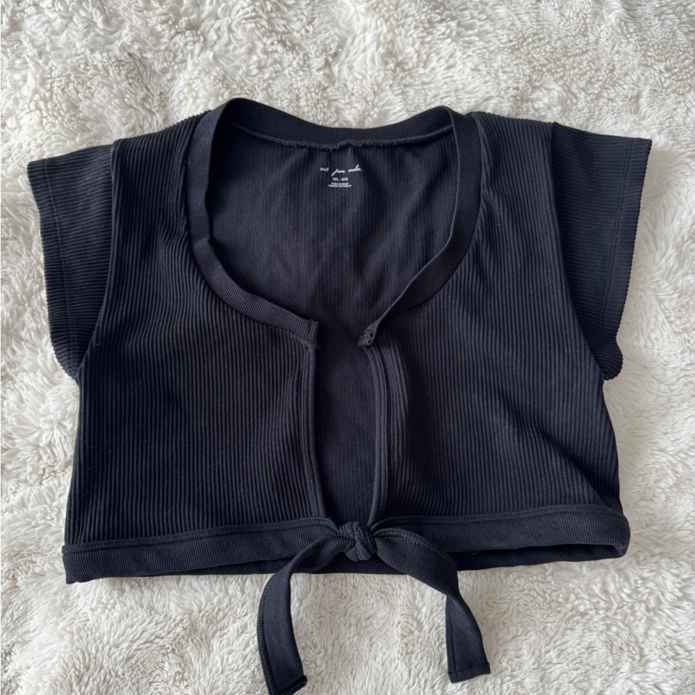 Urban Outfitters Out From Under Short Sleeve Cropped Ribbed Tie Front Top